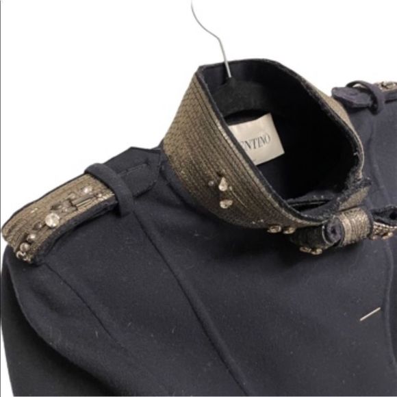 VALENTINO Wool Cashmere Embellished Soldier Asymmetrical Blazer Jacket Navy 14 - Picture 12 of 16